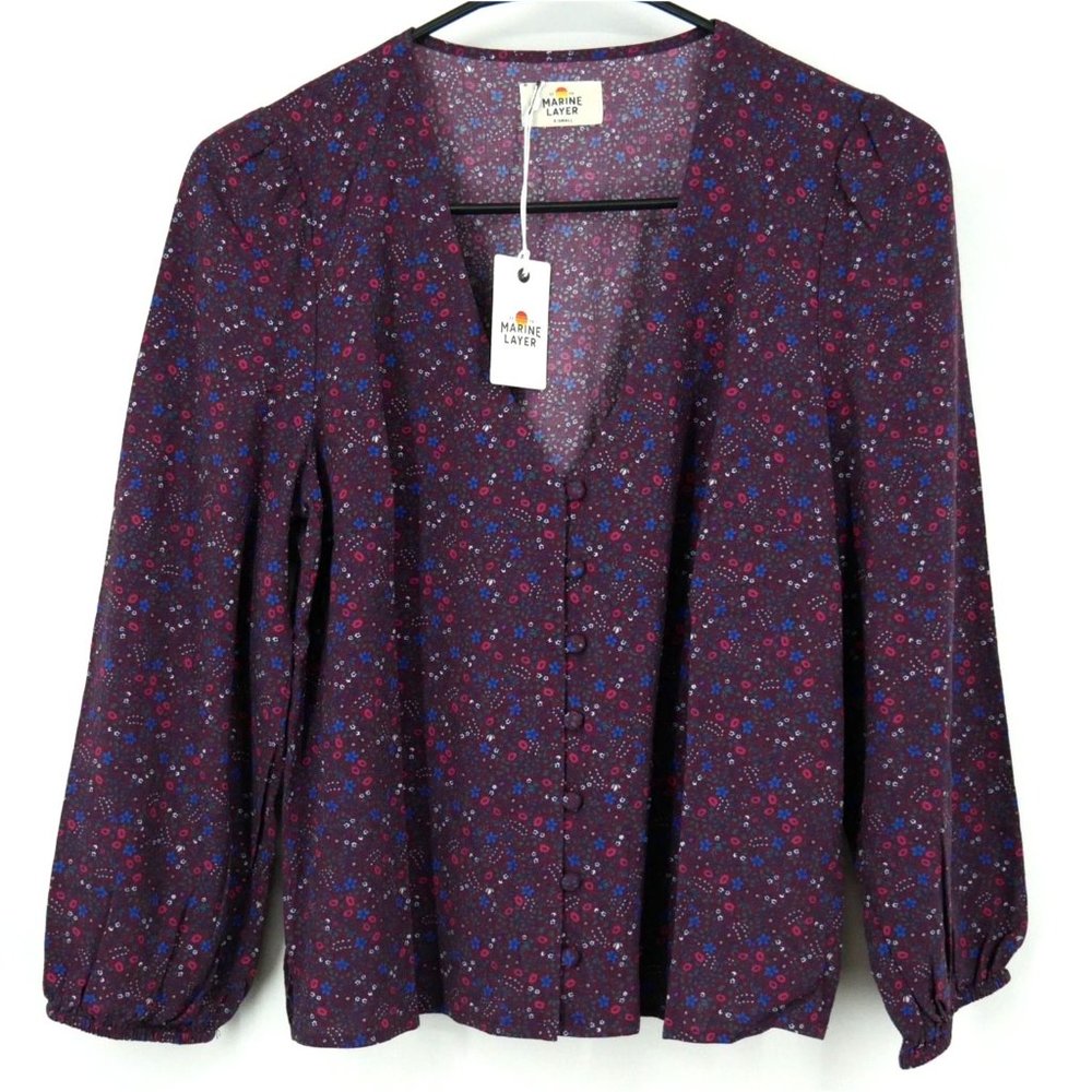 Nwt Marine Layer Stacy Button Down Cabernet Ditsy… - image 3